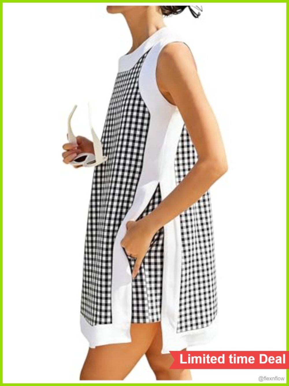 Qiaomai Womens Gingham Plaid 2 Piece Set Sleeveless Top & Shorts